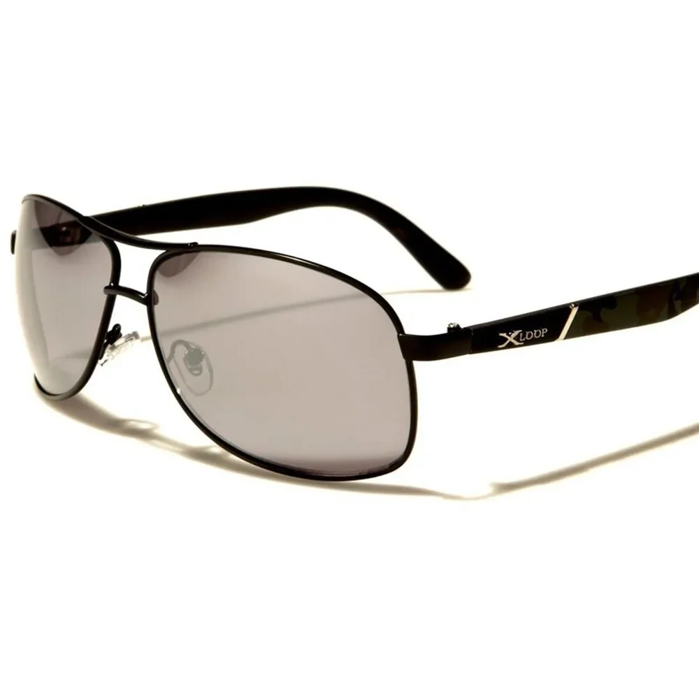 Designer Stylish Mirrored Lens Black Camouflage Temple Mens Rectangle Sunglasses
